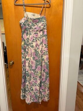 Floral Spaghetti-Strap Maxi Dress in Lavender and Green